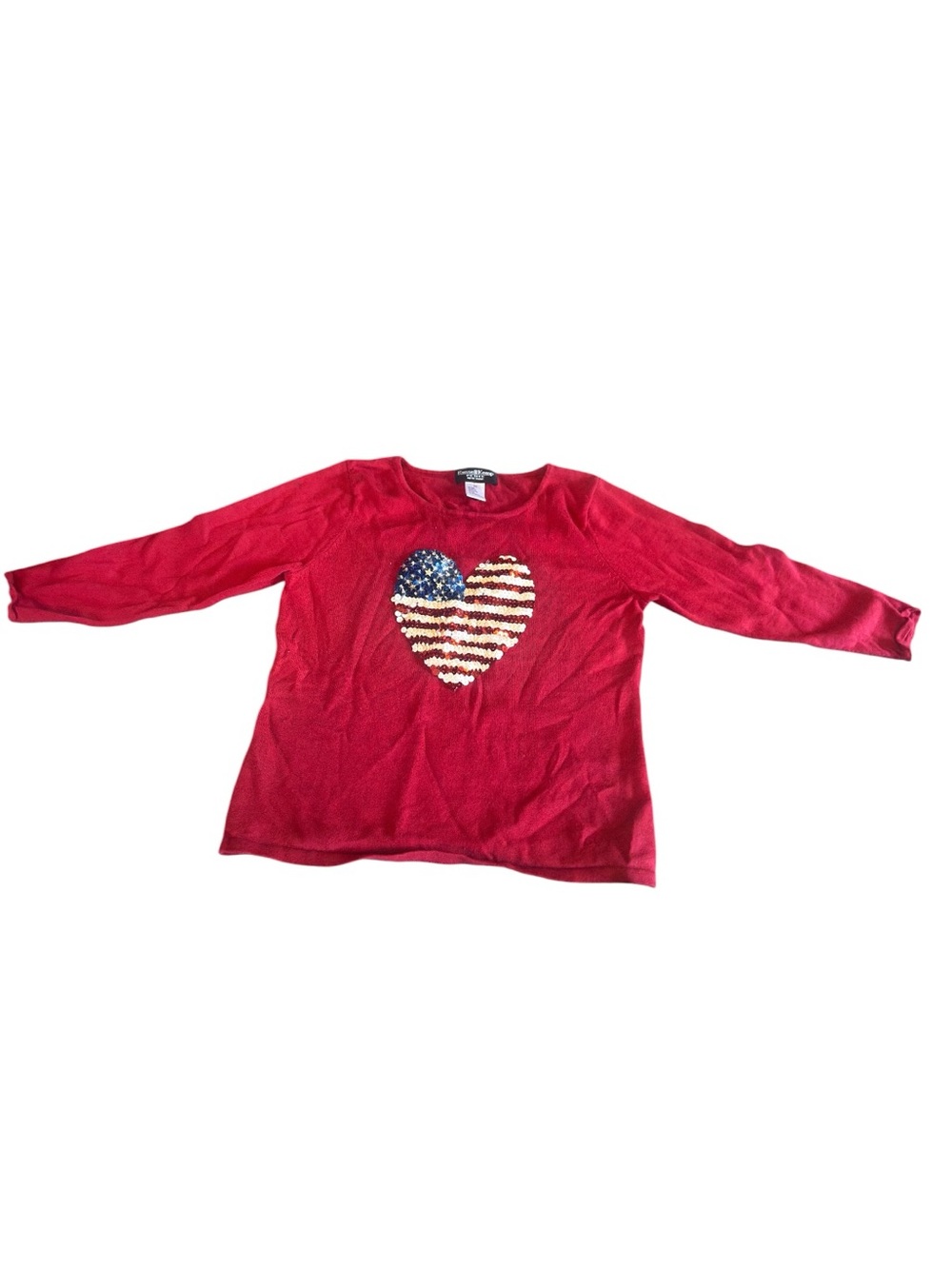 Vintage Russell Kemp Petite Red Sequin American Flag Heart Top PP